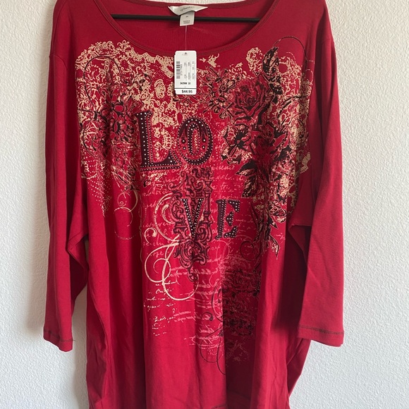 CJ Banks Red Size 3X 3/4 Sleeve Shirt 100% Cotton NWT - Picture 7 of 13